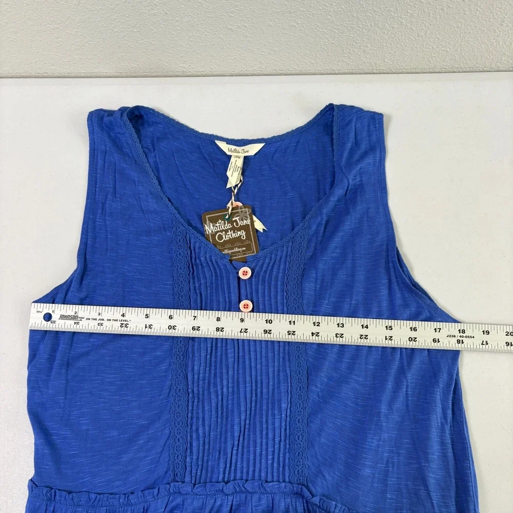 Matilda Jane Sleeveless Tiered Midi Dress Womens XL Blue Lace Trim Slub Knit NWT